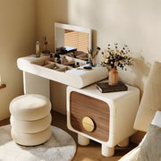 White Makeup Vanity Table with Mirror Stool Storage Cabinet